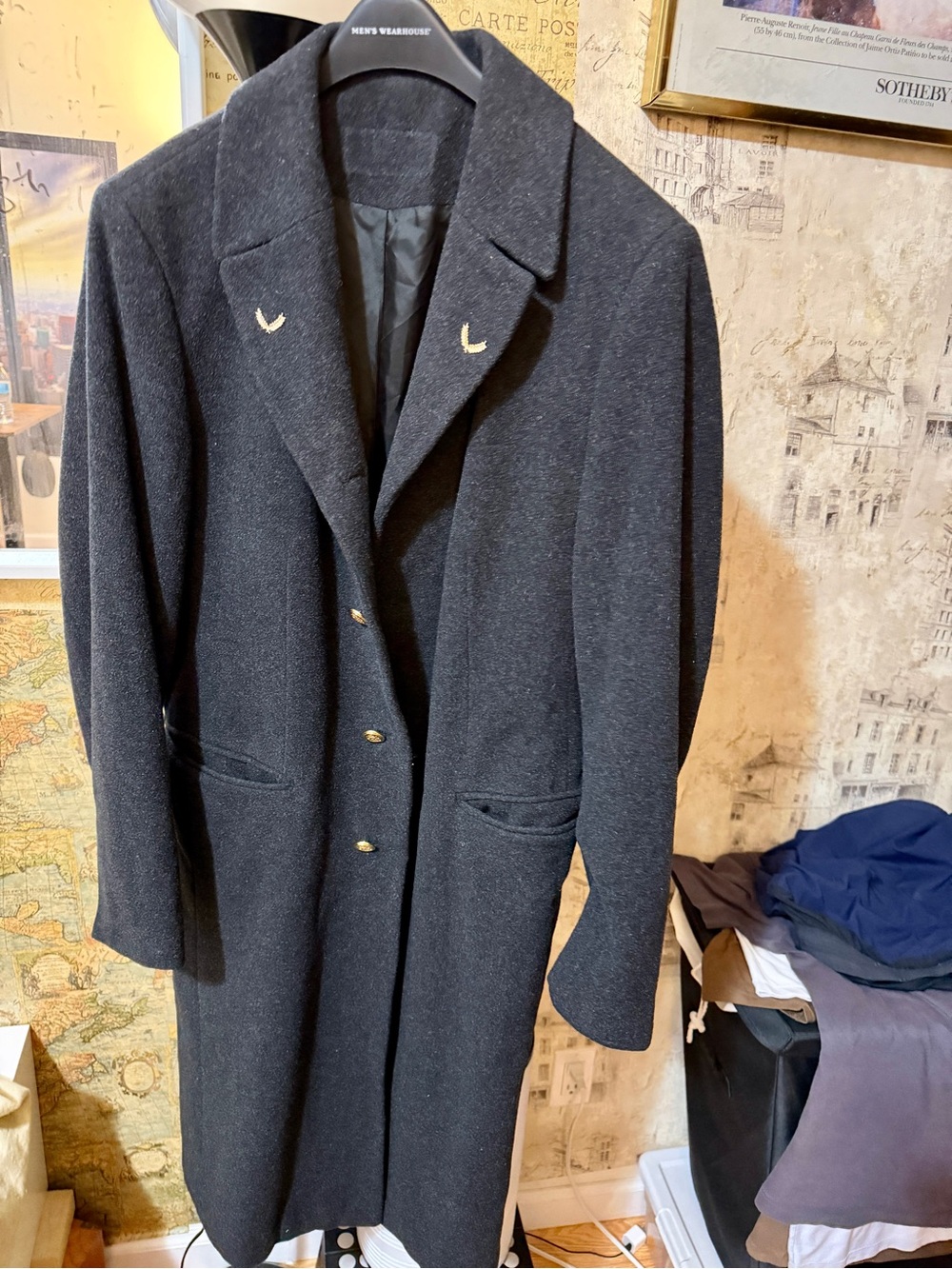 Men's Black Wool-Blend Overcoat - Classic Single-Breasted Jacket